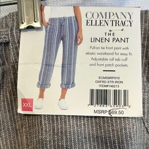 Ellen Tracy Gray Off White Striped Linen Trousers